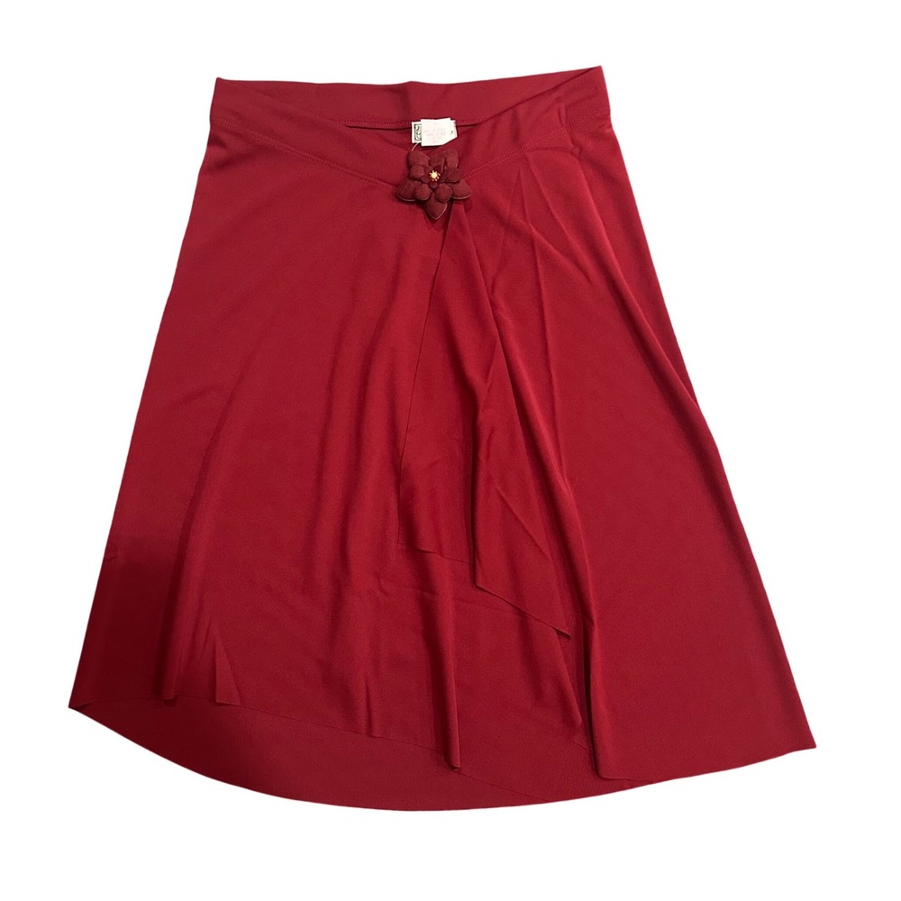 Easy Language Vintage Red Draped Midi Skirt with Flower Detail Size Medium USA